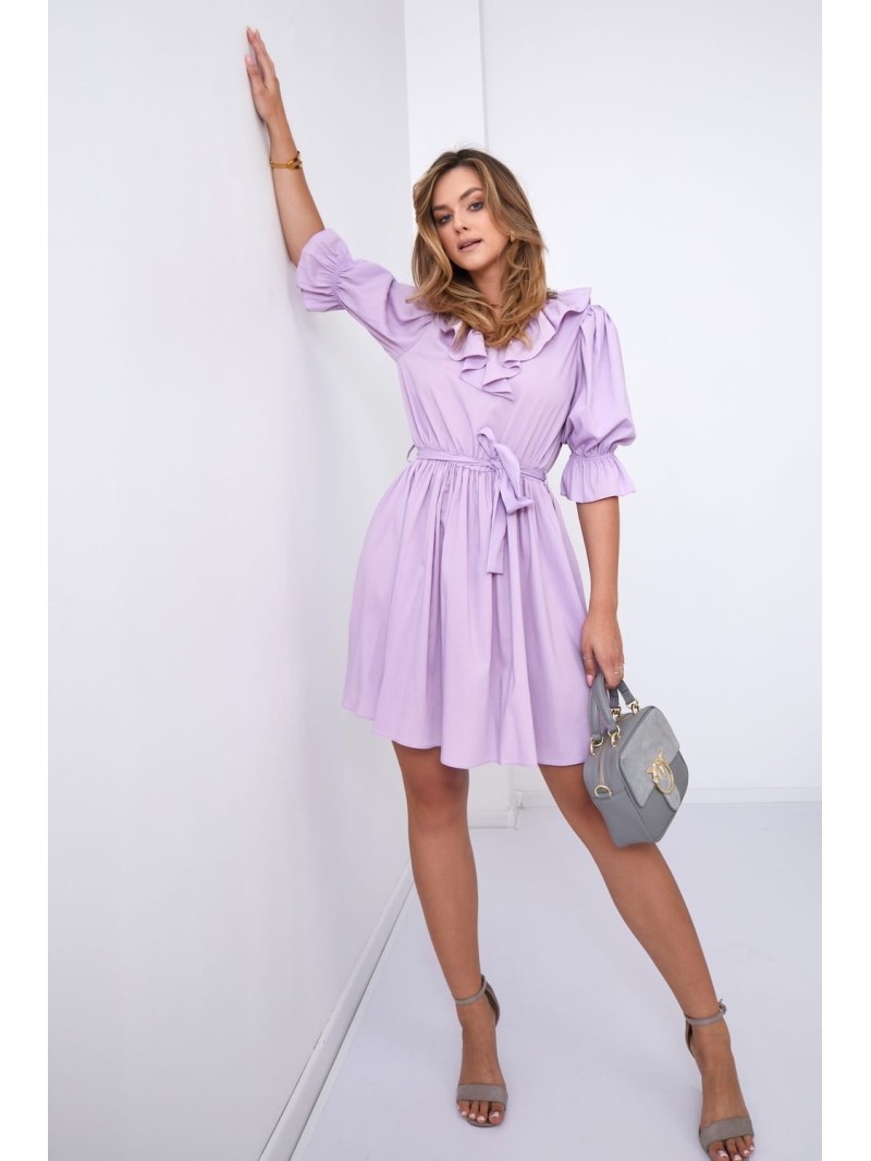 Subtle dress with ruffles at the neckline, lilac 30440 - Online store - Boutique